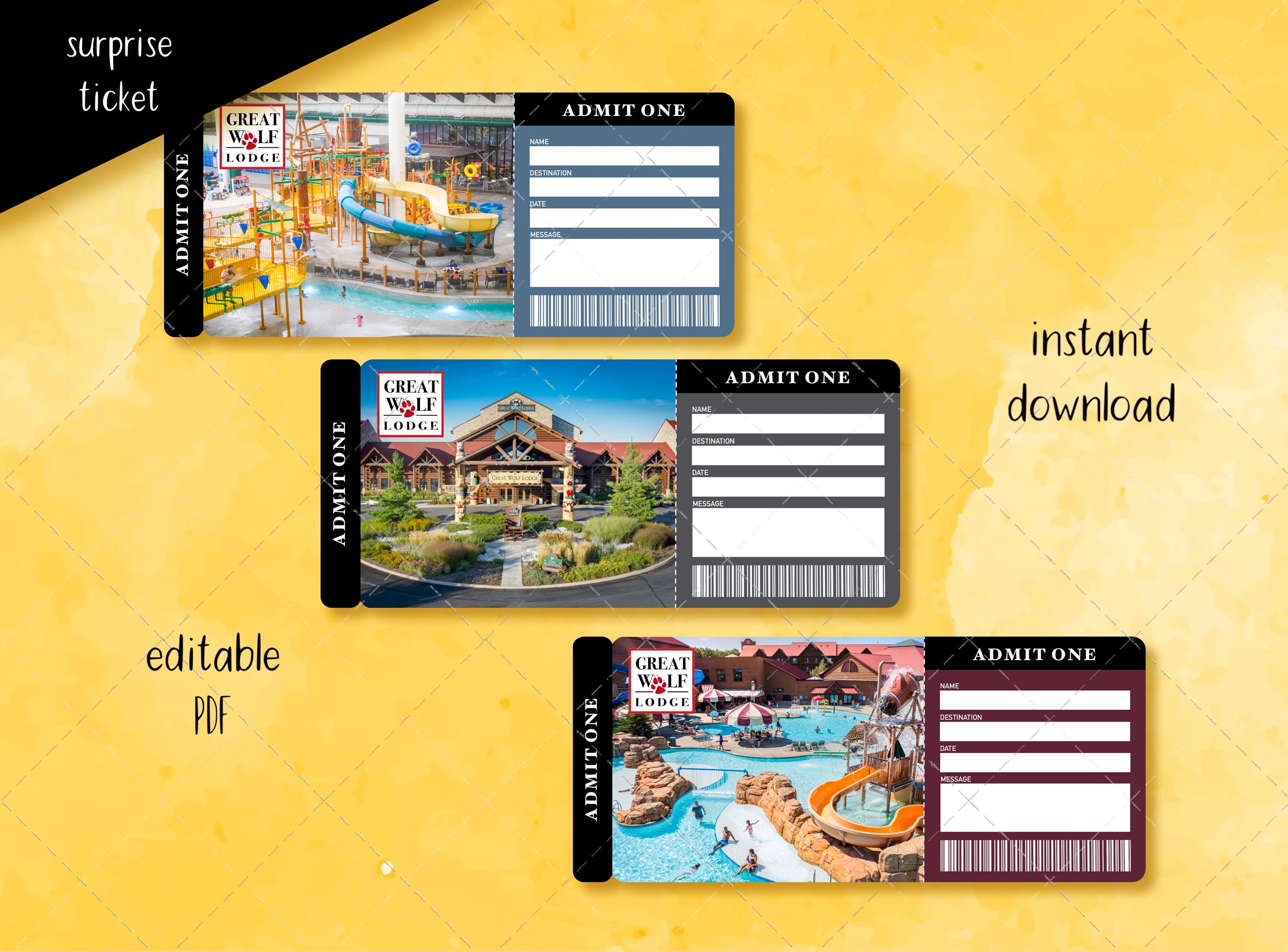 Printable GREAT WOLF LODGE Ticket Surprise Gift Ticket Reveal Printable GREAT WOLF LODGE Ticket Surprise Gift Ticket Reveal