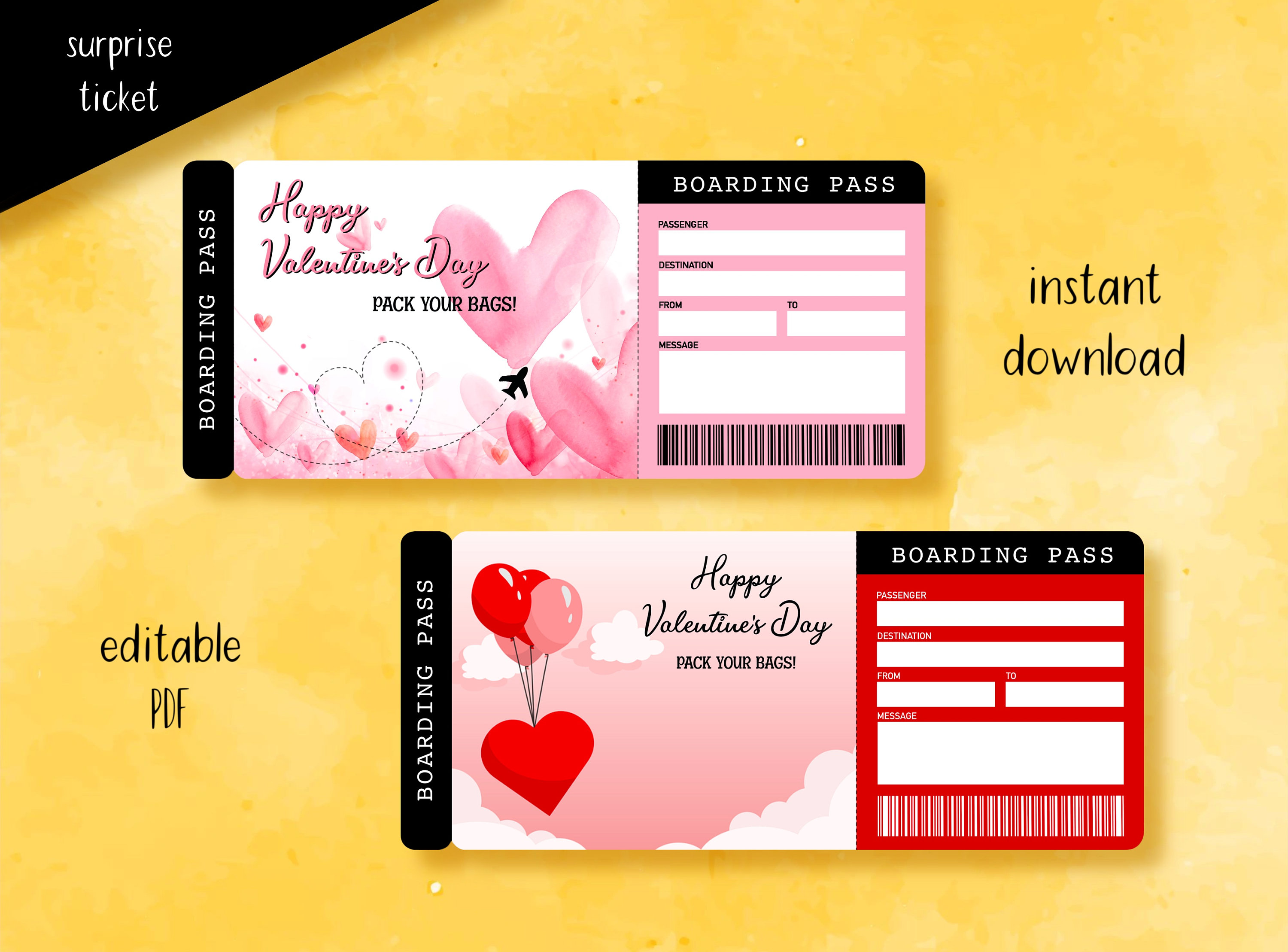Printable Valentines Day Boarding Pass Ticket, Surprise Gift Ticket ...