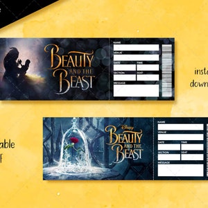 Druckbares „Die Schöne und das Biest“-Ticket, bearbeitbares Broadway-Ticket, Event-Überraschungsgeschenk, Musical-Theater-Faux-Ticket