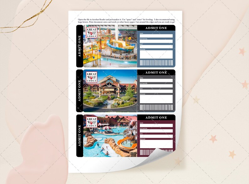 Printable GREAT WOLF LODGE Ticket Surprise Gift Ticket Reveal Printable GREAT WOLF LODGE Ticket Surprise Gift Ticket Reveal