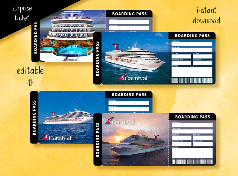 Editable CARNIVAL CRUISE Ticket Template, Vacation Ticket, Cruise Editable CARNIVAL CRUISE Ticket Template, Vacation Ticket, Cruise