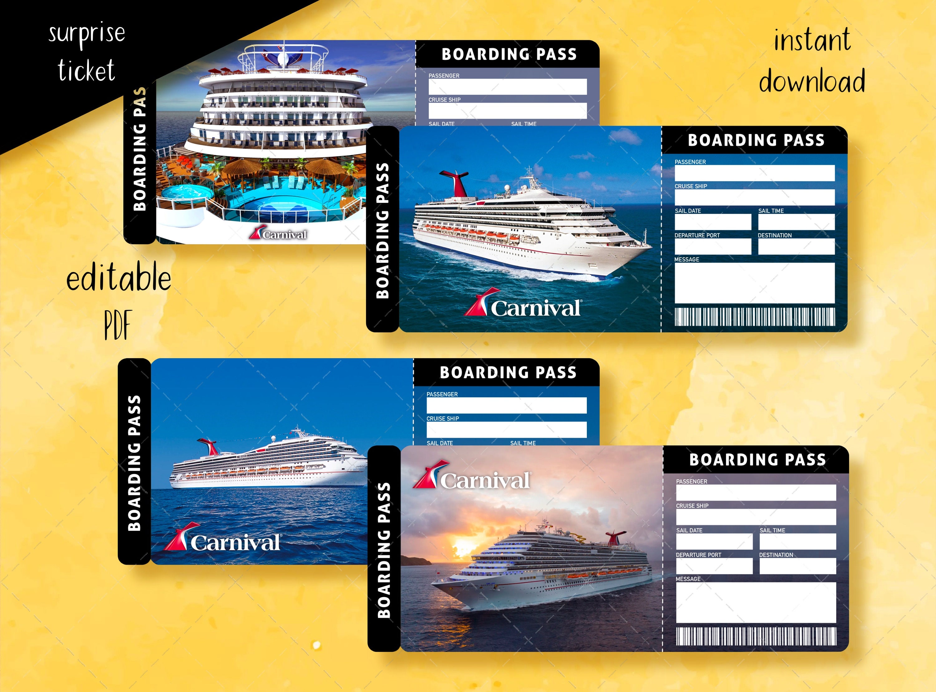 Editable CARNIVAL CRUISE Ticket Template, Vacation Ticket, Cruise Editable CARNIVAL CRUISE Ticket Template, Vacation Ticket, Cruise