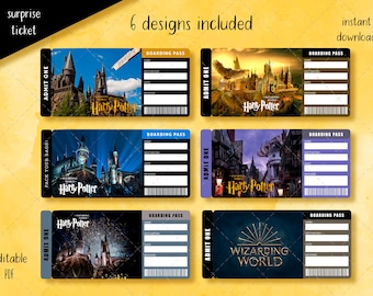 Boleto imprimible de viaje sorpresa a Universal Studios, boleto imprimible de vacaciones de regalo editable, boleto de vacaciones para parques temáticos