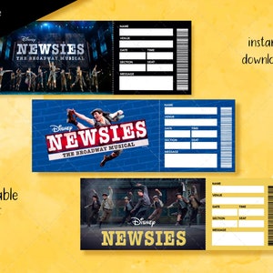 Printable Newsies Musical ticket, Editable broadway ticket, Event surprise gift, Musical Theatre Faux ticket