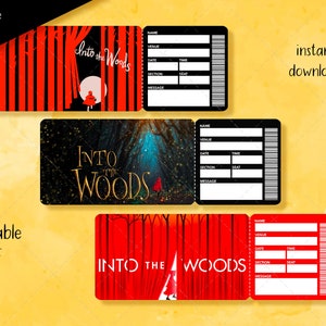 Printable INTO the WOODS Musical Ticket, Editable Broadway Surprise Musical Theatre, Faux Ticket, Admission Souvenir Keepsake