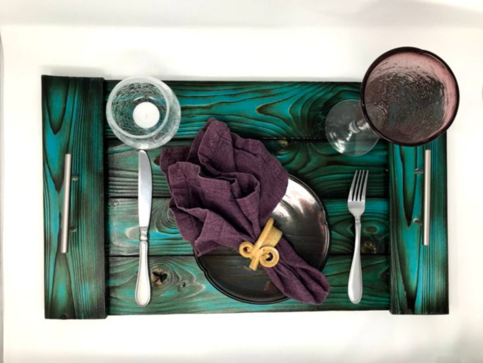 Teal Tray Rustic Serving Tray Wood Tray Serving Tray with Etsy