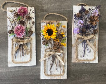 Mason Jar String Art Flower Wall Decor