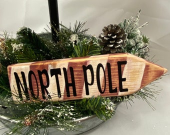 North Pole Sign For Tiered Tray, Wood Christmas Decor, Holiday Shelf Sign, Small Wood Sign, North Pole Arrow Sign, Mom Stocking Stuffer