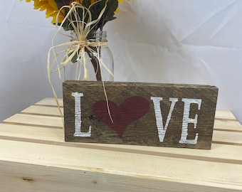 Rustic Barnwood Love Sign, Barnwood Love Shelf Sign, Primitive Heart Mantel Decor, Love Block Shelf Decoration, Love Rustic Barnwood Decor