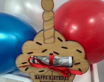 Birthday Personalized Money Holder, Birthday Cash Card, Cupcake Money Holder, Happy Birthday Money Card, Birthday Gift Money Holder, Wood