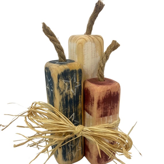 Rustic 4th Of July Decor, Wood Firecracker Decor, Primitive Americana Decor, Labor Day Decorations, Primitive patriotic Decor, Shelf Sitter
