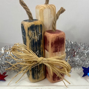 Primitive 4th Of July Home Decor, Wood Firecrackers, Wooden Americana Decor, Faux Fireworks, Farmhouse Table, Summer Shelf Sitter,    Stars