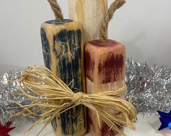 Decoración rústica para el hogar del 4 de julio, petardos de madera, decoración americana de madera, fuegos artificiales de imitación, mesa de estilo rústico, adorno de estantería de verano, estrellas