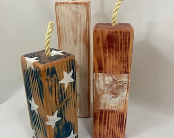 Paquete de petardos de madera, decoración patriótica con petardos, decoración americana con fuegos artificiales, decoraciones de fuegos artificiales del Día de la Independencia, juego de petardos grandes