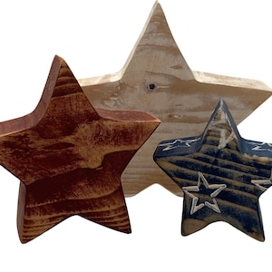 Rustic Americana Stars, Patriotic Wood Stars, Primitive Wood Star Decor, Labor Day Star Decorations, Wood Star Shelf Sitter, Patriotic Decor