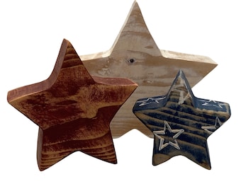 Rustic Americana Stars, Patriotic Wood Stars, Primitive Wood Star Decor, Labor Day Star Decorations, Wood Star Shelf Sitter, Patriotic Decor