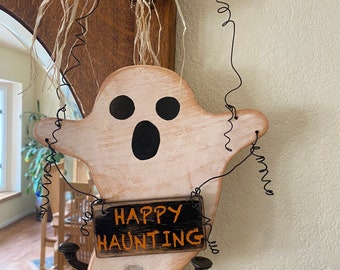 Rustic Halloween Door Sign, Halloween Door Hanger Ghost, Ghost Door Decor, Rustic Door Decor, Spooky Party Decor, October Decoration