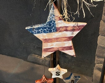 Letrero para puerta del 4 de julio, decoración americana, rústico patriótico, estrellas primitivas, bandera de EE. UU. de madera, decoraciones para barbacoa, letrero para puerta principal, Día de la Independencia