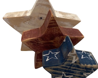 Americana Wood Stars, Wood Patriotic Shelf  Stars, Rustic Star Set, Farmhouse Distressed Stars, Primitive Mantel Star Decor, Wooden Star Set
