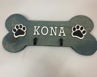 Personalized Dog Leash Holder, Wooden Pet Sign, Dog Bone Sign, Gift For Pet Lover, Custom Decor