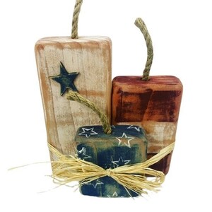 4th Of July  Decor, Primitive Americana Decor, Rustic Wooden Firecrackers, Wood Firework Set, Shelf Sitter, Fourth Of July Wood Decoration