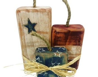 4th Of July  Decor, Primitive Americana Decor, Rustic Wooden Firecrackers, Wood Firework Set, Shelf Sitter, Fourth Of July Wood Decoration