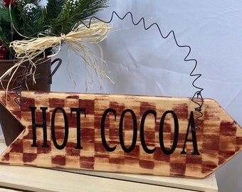 Letrero de madera de chocolate caliente, letrero de estación de chocolate caliente, decoración navideña de madera, decoración de chimenea navideña, decoración de oficina navideña, decoración navideña para exteriores