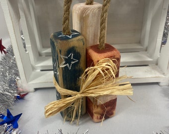 Wooden Firecrackers, 4th Of July Firecrackers, Mini Wood Fireworks, Primitive Fireworks, Faux Firecrackers, Patriotic Shelf Decor, Rustic
