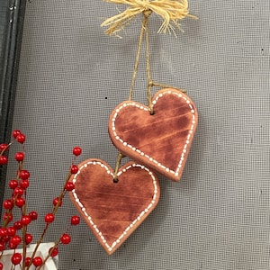 Rustic Wood Hanging Heart Decoration, Primitive Valentine Decor, Farmhouse Heart Wall Decor, Country Wedding Decor, Anniversary Gift For Her