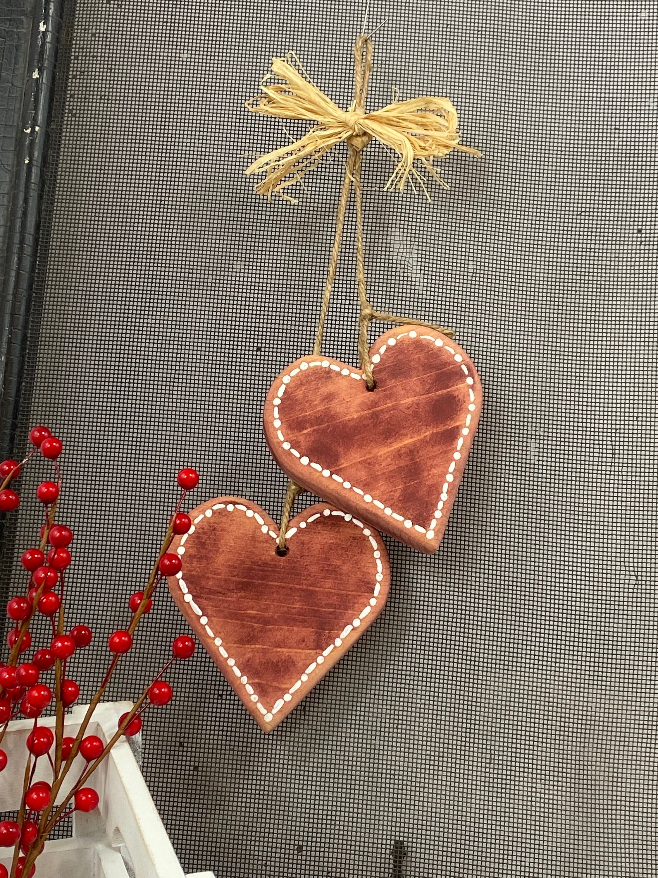 Rustic Wood Hanging Heart Decoration, Primitive Valentine Decor ...