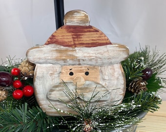Primitive Santa, Christmas Decor For Tiered Tray, Rustic Holiday Decor, Santa Shelf Sitter, Farmhouse Santa, Primitive Christmas Decor