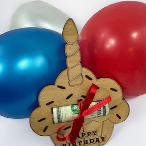 Cupcake Money Holder, Cupcake Birthday Card, Wood Birthday Money Holder, Cash Card, Birthday Cash Gift, Happy Birthday Gift, Surprise Gift