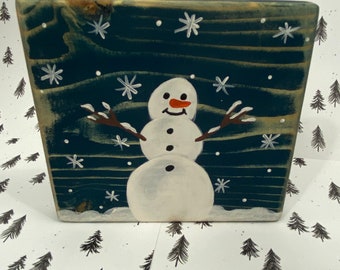 Muñeco de nieve pintado a mano, muñeco de nieve para bandeja escalonada, decoración de madera, adorno para estantería de invierno, regalo de Navidad para damas, regalo navideño para compañeros de trabajo.