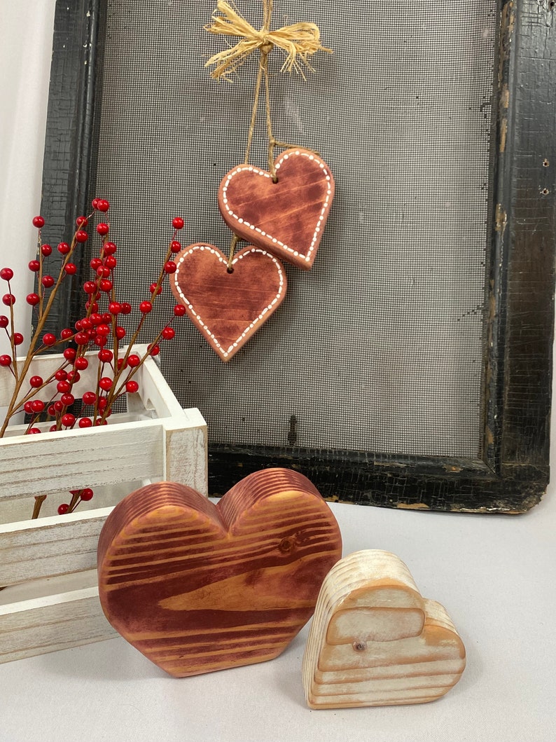 Rustic Wood Hanging Heart Decoration, Primitive Valentine Decor ...