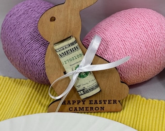 Easter Bunny Money Holder, Easter Name Place Cards, Table Name Tag, Personalized Easter Gift, Easter Basket Idea, Easter Hostess Gift, Wood