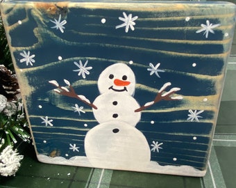 Decoración rústica de madera de muñeco de nieve, decoración de repisa, bloque de muñeco de nieve, estante de muñeco de nieve navideño, regalo de Navidad para mujeres, regalos navideños para compañeros de trabajo