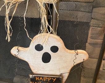 Fantasma de madera, Rústico, Colgador de puerta de Halloween, Signo primitivo de Halloween, Fantasma para Halloween, Regalo de Halloween para mujeres, Decoración fantasma espeluznante, Otoño