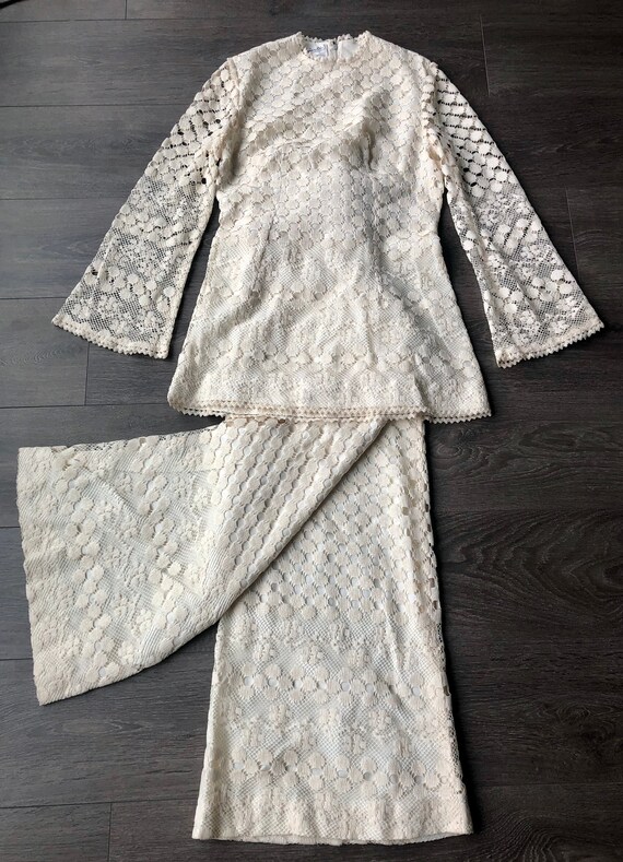 Vintage 1970’s Cream crochet trouser suit