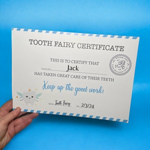 Blue Personalised Tooth Fairy Certificate