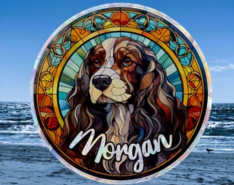 Cocker Spaniel Memorial Suncatcher, Personalized with Dog's Name, Rainbow Window Cling, Stained Glass Effect, Loss of Pet, Pet Lover’s Gift