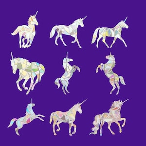 9 Unicorn Prism Rainbow Maker Window Cling Suncatcher, Vinyl Static Cling Decal, Set of 9 Decals, Prevent Bird Strikes image 1