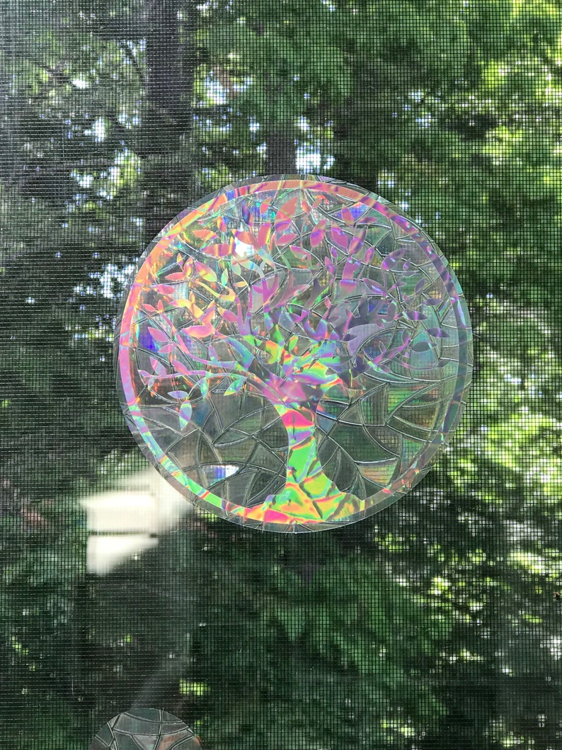 Large Tree of Life Window Cling Suncatcher, Prism & Holographic Rainbow Maker, Static Cling Decal, 8 diameter, Removable and Reusable image 5