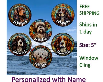 Dog Memorial Suncatcher Personalized with Dog's Name and Likeness, Faux Stained Glass Window Cling, Loss of Pet, a Unique Pet Lover Gift