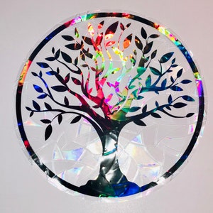 Large Tree of Life Window Cling Suncatcher, Prism & Holographic Rainbow Maker, Static Cling Decal, 8 diameter, Removable and Reusable image 3