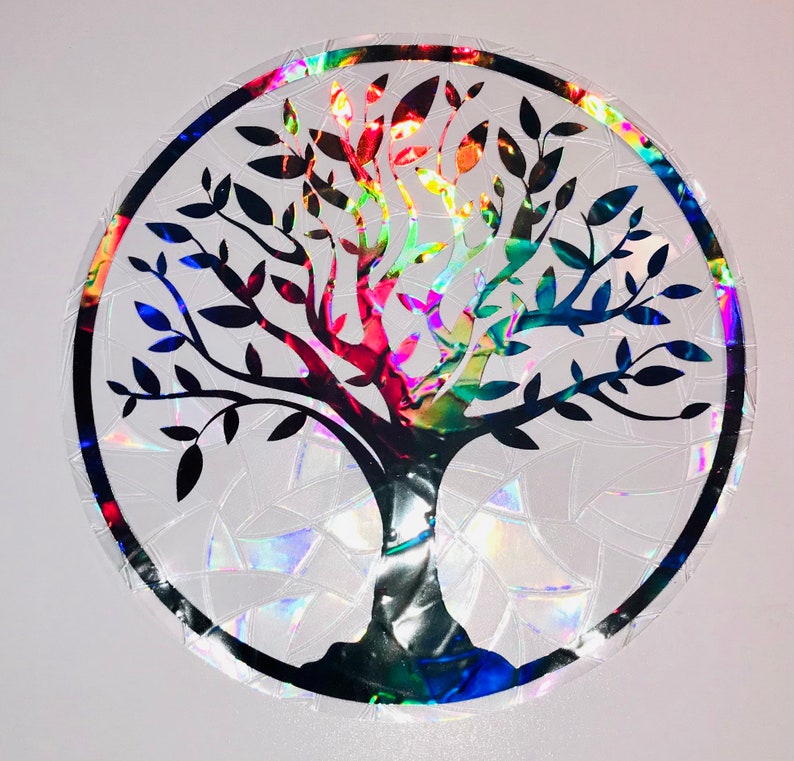 Large Tree of Life Window Cling Suncatcher, Prism & Holographic Rainbow Maker, Static Cling Decal, 8 diameter, Removable and Reusable image 3