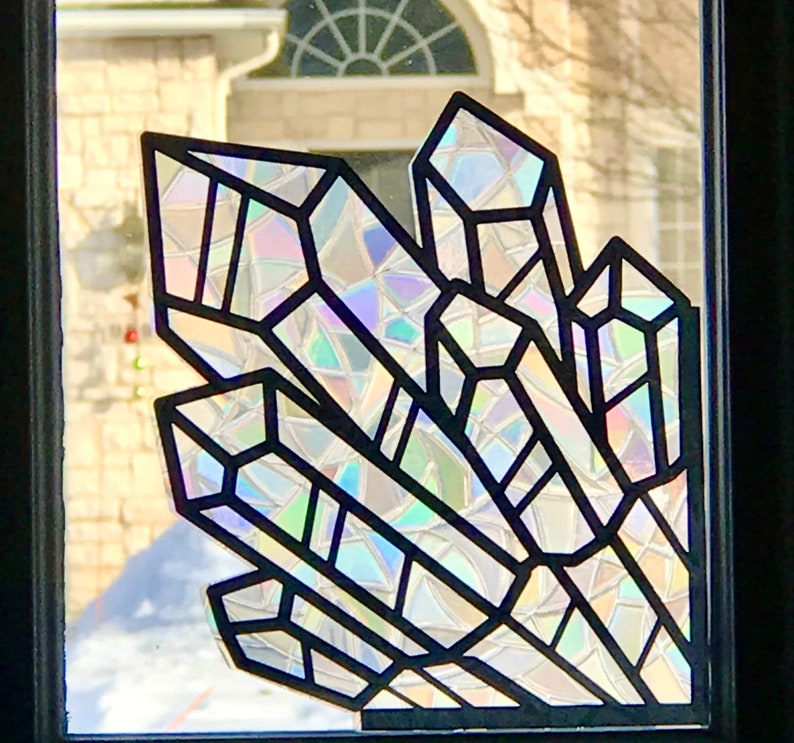 2 Crystal Corner Window Clings, Prism Holographic Rainbow Maker, Static Cling Decal, Set of 2 Decals, Removable and Reusable image 3