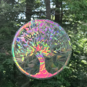 Large Tree of Life Window Cling Suncatcher, Prism & Holographic Rainbow Maker, Static Cling Decal, 8 diameter, Removable and Reusable image 8