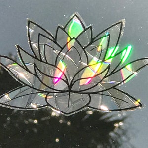 Large Lotus Flower Window Cling Prism & Holographic Rainbow Maker, Static Cling Decal, 11 x 6.5. Removable and Reusable image 4