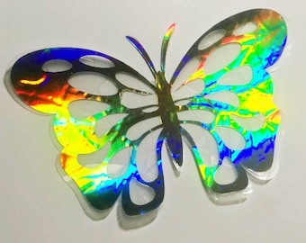Butterfly Window Cling Suncatchers, Prism & Holographic Rainbow Maker, Static Cling Decals, 5" wide, Removable and Reusable