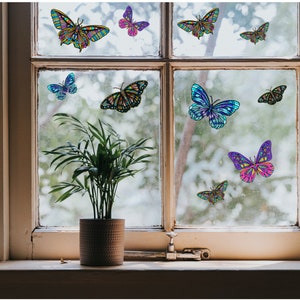 10 Butterfly Window Cling Suncatchers, Stained Glass Look, Window Art, Static Cling Vinyl, Reusable, Removable Decals